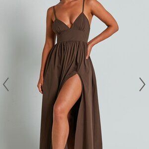 NWT Haydie Maxi Dress Sz 16 - V Neck Thigh Split Dress in Chocolate, natural